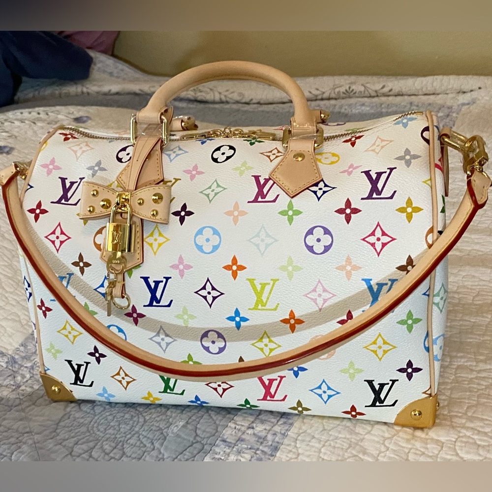 Monogram White Multicolor Speedy 30 Soft Handbag